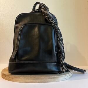 Vintage 90s Black Square PVC Leather Scarf Tie Medium Backpack